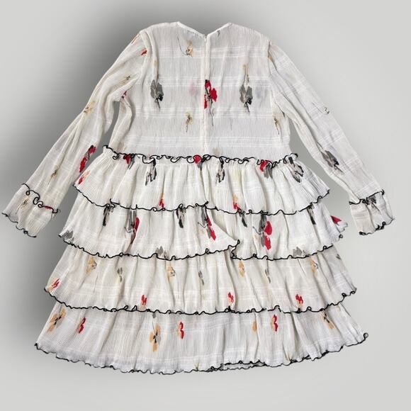 GANNI Lowell Pleated Floral-print Crepe Mini Dress sz 42 US10 - Picture 2 of 13